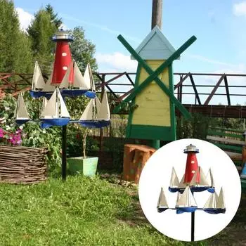 Художественная Ветер Скульптура Летний Маяк Парусник Ветряные Мельницы Морская Ветер Скульптура Металлический Ветер Spinner Двор Сад Открытый Декор Газона