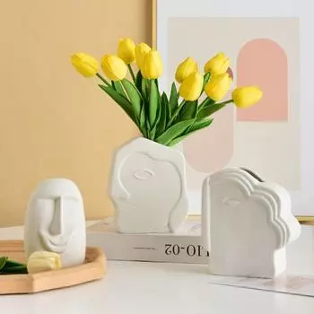 Художественная ваза Изысканная износостойкая керамическая ваза для цветов с изящной резьбой для домашнего декора B