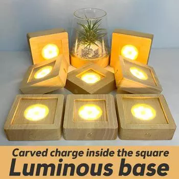 Художественная витрина из смолы, круглая деревянная цветная светодиодная подсветка, деревянная подставка для ночного светильника, подставка для самостоятельного изготовления эпоксидной смолы, подставка для домашнего декора