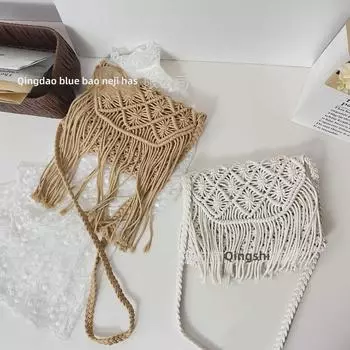 Художественная женская сумка через плечо ручной работы с хлопковой веревкой и кисточками