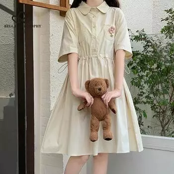 Художественное элегантное платье в японском студенческом стиле, новое милое красивое платье с высокой талией, женское повседневное элегантное вечернее платье S абрикосовый