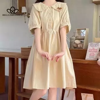 Художественное короткое студенческое платье, женское повседневное милое повседневное платье, женское модное платье в стиле Лолиты для девочек S абрикосовый