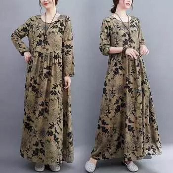 Художественное платье с длинными рукавами Fat Plus Printed Casual Dresses M