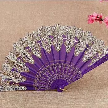 Художественное ремесло подарок китайский стиль складной веер ручной золотой порошок пластиковый веер танец свадебная вечеринка складной веер ручной подарок сливовый