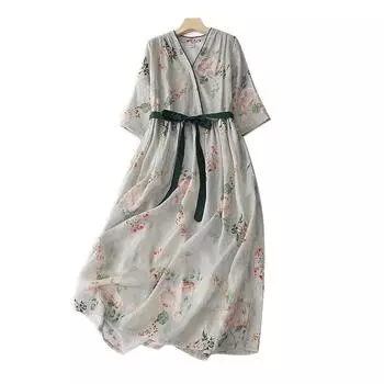 Художественное ретро платье с высокой талией Женское летнее тонкое брюшко пэчворк длинная юбка M