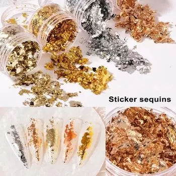 Художественные блестки, украшения золотого/серебристого цвета, нерегулярные чешуйки из оловянной фольги, DIY маникюр, УФ-гель-лак E