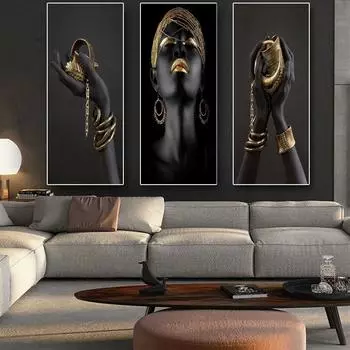Художественные картины африканских женщин на стене, художественные плакаты и принты, черные руки, держащие золотые украшения, холст, картины, домашний декор 20cm40cm No Frame