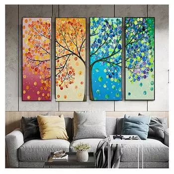Художественные картины на холсте, принт «Древо жизни», изображение на плакате, домашний декор для украшения спальни, скандинавские 4 панели, четыре сезона, стены 20cm40cm NoFrame