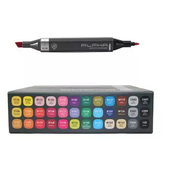 Художественные маркеры Alpha Colours 36 цветов, Двойные наконечники на спиртовой основе