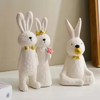 Художественные мультяшные статуи белого кролика, домашний декор, украшение офисного стола, настольные аксессуары, керамические поделки, подарок для подруг