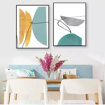 Художественные настенные картины для гостиной, украшения, абстрактные принты, синие и желтые художественные картины на холсте, геометрическая стена 21cm30cm NoFrame