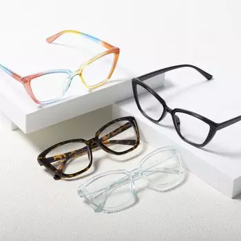 «Художественные очки кошачий глаз, блокирующие синий свет»: Компактный, свежий дизайн с оправой для близорукости Transparent Gray Frame; Blue Light UV Protection