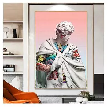 Художественные плакаты Граффити Искусство Давида Холст Картины на Уолл-стрит Художественная картина Настенный декор Vaporwave Скульптура Давида Холст 21cm30cm NoFrame