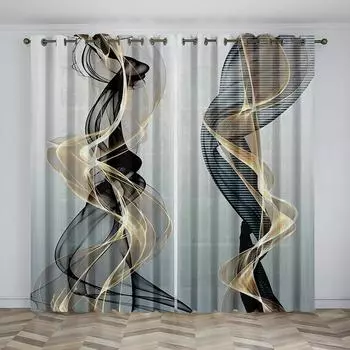 Художественные плотные шторы в стиле минимализма с золотой текстурой, напечатанные на 3D-принтере, роскошный декор окон для гостиных и спален, arti 50W60H(CM)X2PCS&Grommet Top