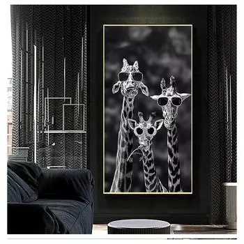 Художественные постеры и принты Черно-белые животные Картины на холсте на стене Художественные фотографии Куадрос Жирафы в солнцезащитных очках Забавные 20cm40cm NoFrame