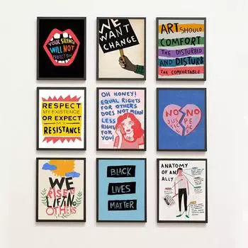 Художественные принты Black Lives Matter BLM, плакаты протеста, мотивационный слоган, настенная живопись на холсте, антирасистский знак, фотографии, декор 21*30cm