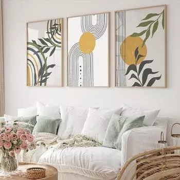 Художественные принты в стиле бохо, абстрактный пейзаж, постер, комплект линий, художественная галерея радужных растений, настенные панно, картины с солнечными листьями на холсте, декор 21x30cm No Framed