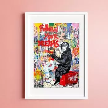 Художественные работы Бэнкси «Следуй за своей мечтой», холст, постеры и принты, изображения обезьян в стиле поп-стрит для современного дома 21cm30cm NoFrame