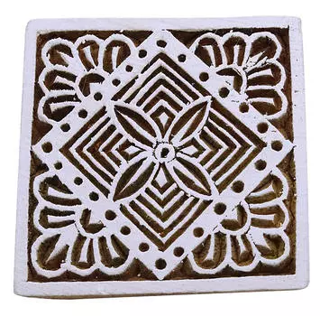 Художественные штампы на деревянном блоке. Печать на деревянном блоке с цветочным дизайном. Штамп с индийской границей. 1.8 x 1.8 Inches коричневый
