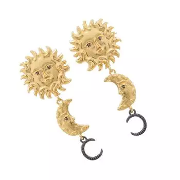 Художественные висячие серьги «Солнце и Луна», серьги-подвески из цинкового сплава, серьги-пусеты «Солнце и Луна» для пляжного отдыха, вечеринки, наряда золотой
