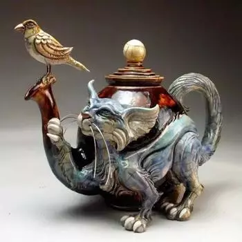 Художественный чайник ручной работы с котом, кот-дьявол, креативный домашний декор для рабочего стола, поделки из смолы в виде кошки, рыбы и птицы, украшение для сада 17*10*15cm