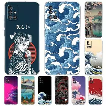 Художественный чехол в японском стиле для Samsung Galaxy A51 A21s A52 A71 A12 A31 A41 A32 A02s M31 A11 A72 M51 M30s, прозрачный чехол для телефона Samsung M21