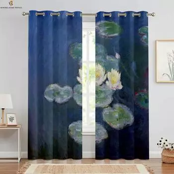 Художественный цветок лотоса картина маслом напечатанные шторы студия кабинет спальня декоративные шторы легко стирать и ухаживать 2 шт W50xH130(CM)x2PCS&Grommet Top
