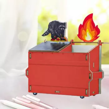 Художественный деревянный контейнер для ручек, кистей для макияжа и офисных принадлежностей красный