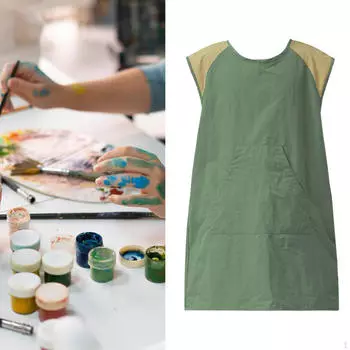 Художественный фартук для занятий гончарным делом и барбекю зелёный