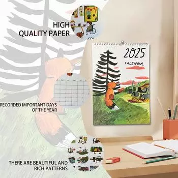 Художественный календарь с изображением лисы, расписанный вручную, для дома и декора One Size зелёный