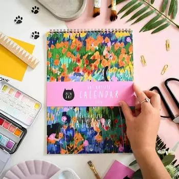 Художественный календарь с кошками на 2025 год — креативные картины маслом с изображением кошек для уникального декора офиса — идеальный подарок для любителей кошек A