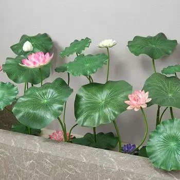Художественный пейзаж Искусственный цветок Длинный стебель EVA Имитация цветка лотоса со стержнем Зеленое растение Декоративный искусственный цветок