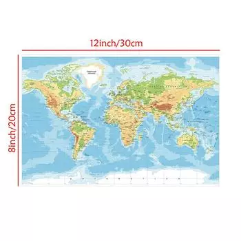 Художественный постер с картой мира, топографическая карта мира, английская карта для классной комнаты, гостиной, общежития, декор, подарок, дорожные принадлежности 30*20cm