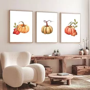 Художественный постер с тыквой на Хэллоуин, желтая, оранжевая, окрашенная тыква, холст, настенная живопись, печать на кухне, гостиной, украшение для дома 21x30cm No Framed