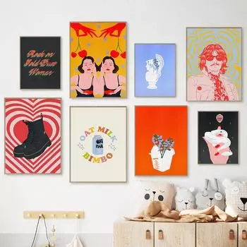 Художественный принт 70-х годов, феминистский лирический плакат, макет вишневой девушки, цветочный рынок, картина маслом, греческая статуя 21cm30cm NoFrame