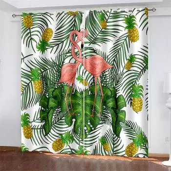 Художественный принт фламинго, тканые шторы, затемняющие шторы для спальни, две отдельные шторы слева и справа 132cmx160cm