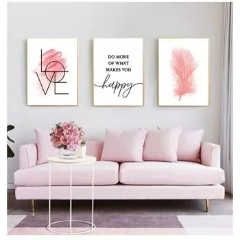 Художественный принт, картина, мотивационный постер с надписью «Любовь», розовое перо, декоративная картина, современный домашний декор, скандинавский минималистский холст, стена 21cm30cm NoFrame