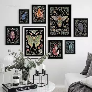 Художественный принт «Медовая пчела» Luna Moth, домашний художественный декор с животными, HD качество, мультяшная живопись, постеры с животными, картина на холсте без рамки 21*30cm