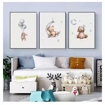 Художественный принт Медведь Банни лесные животные холст картина картина в скандинавском стиле для детей, украшение для детской спальни, детский постер, детская стена 21cm30cm NoFrame