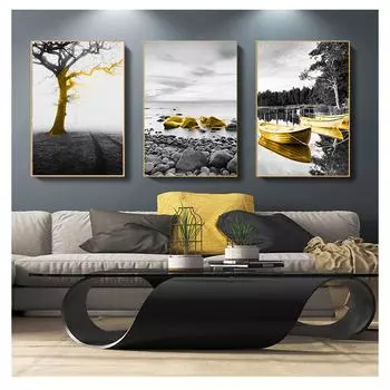 Художественный принт, прибрежная настенная живопись, украшения, фотографии для гостиной, скандинавский домашний декор, плакат на скандинавскую тему, Золотая лодка, холст 21cm30cm NoFrame