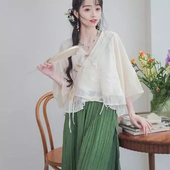 Художественный топ и повседневный брючный костюм в китайском стиле для женщин 2XL/3XL разноцветный