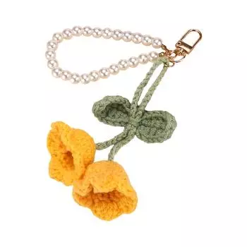 Художественный вязаный крючком брелок для ключей в виде цветка лилии ручной работы, вязаный, бижутерия для ключей, текстура пряжи, идеально подходит для украшения сумок и ключей жёлтый