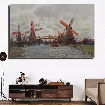 Художник-импрессионист Клод Моне, ветряная мельница возле Заандама, пейзаж, картина маслом на холсте, настенная картина, холст для декора комнаты 21*30cm