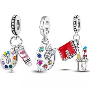 Художник Краска Палитра Подвески Подвески Из Бисера 925 Серебро Цвет Подходит Ожерелье Браслет Ювелирные Изделия Модные Женщины