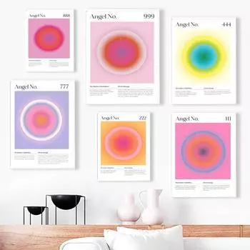 Hue Gradient Aura Energy Mystery Canvas Painting Angel Number Nordic Posters Living Room Wall Art Prints Pictures for Home Decor 21x30cm No Framed