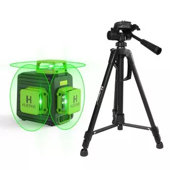 Huepar 3x360 Зеленый лазер Зеленый крест 12 м Линейный штатив Линия облучения Автоматический 2 Power Receiver Совместимый B03TP Маркер, Линия, В комплекте, Модель,