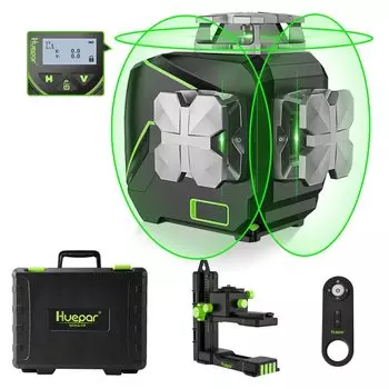 Huepar Laser Marker Зеленый лазерный нивелир с полным углом наклона ЖК-дисплей Крепление для подъемника с пультом дистанционного управления 3 системы питания S03CG 3x360°
