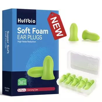 HUFFBIO Revolutionary Earplugs for Soft 5 2023 New Noise Canceling Super Soft Deep Block For Work Green Sleeping, Foam, Pairs, -36dB, Design, &