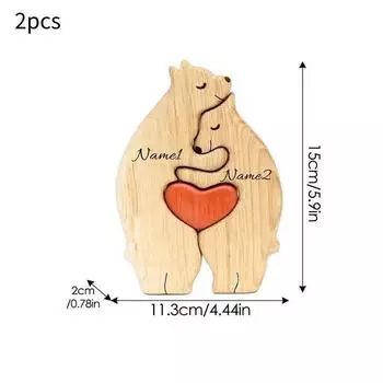 Hug Bear Personalized Garnish Wooden Puzzle Toy Family Bear Educational Xmas Toy 2pcs