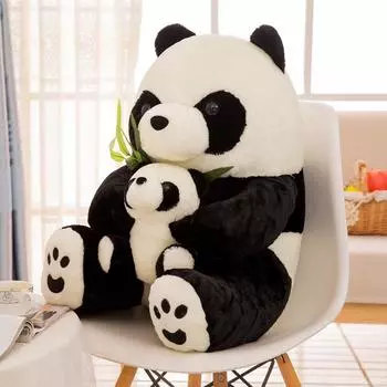 Hugging Panda Plush Toy Mother And Child Panda Doll Children S Gift Bamboo Leaf Cute Panda Home Ornament Doll 90cm чёрный